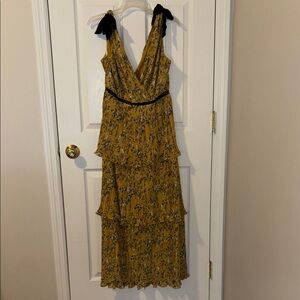 Lulu's Yellow and Black Ruffled Maxi Dress V-Neck